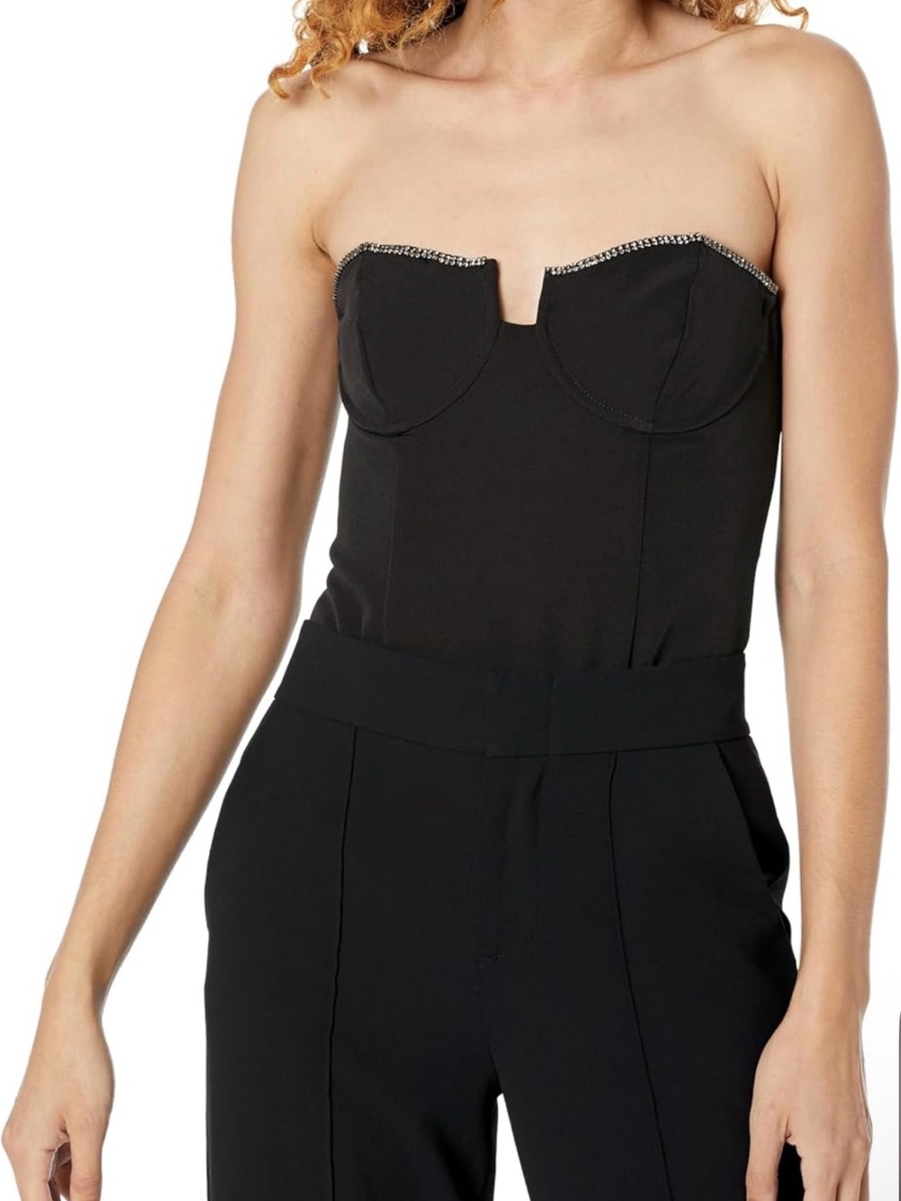 ASTR The Label Black Rhinestone Trim Strapless Bodysuit Size M New